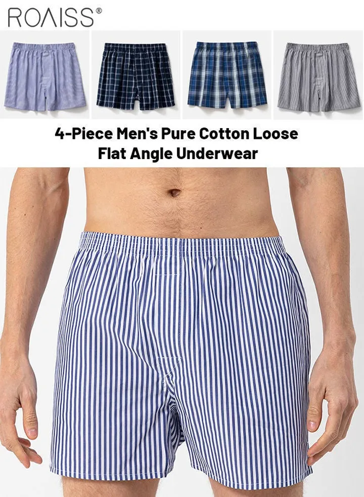 4-Piece Men'S Loose Underwear Pure Cotton Plaid Home Shorts Unconstrained And Comfortable Underwear