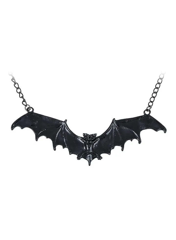 Frightening Halloween Enamel Paint Flying Bat Metal Chain Necklace Pendant