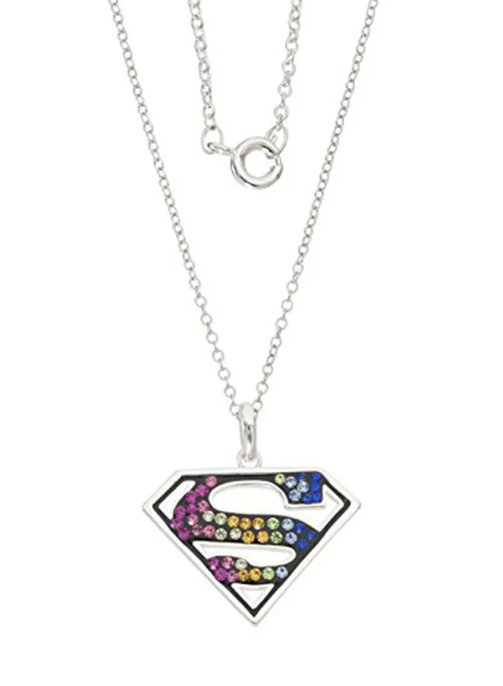 Brass Silver Plated Superman Logo Pendant Necklace