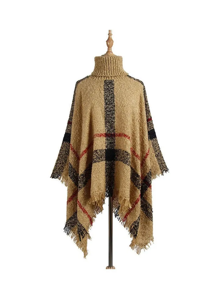 Tartan Tassel Scarf Wrap Dark Khaki