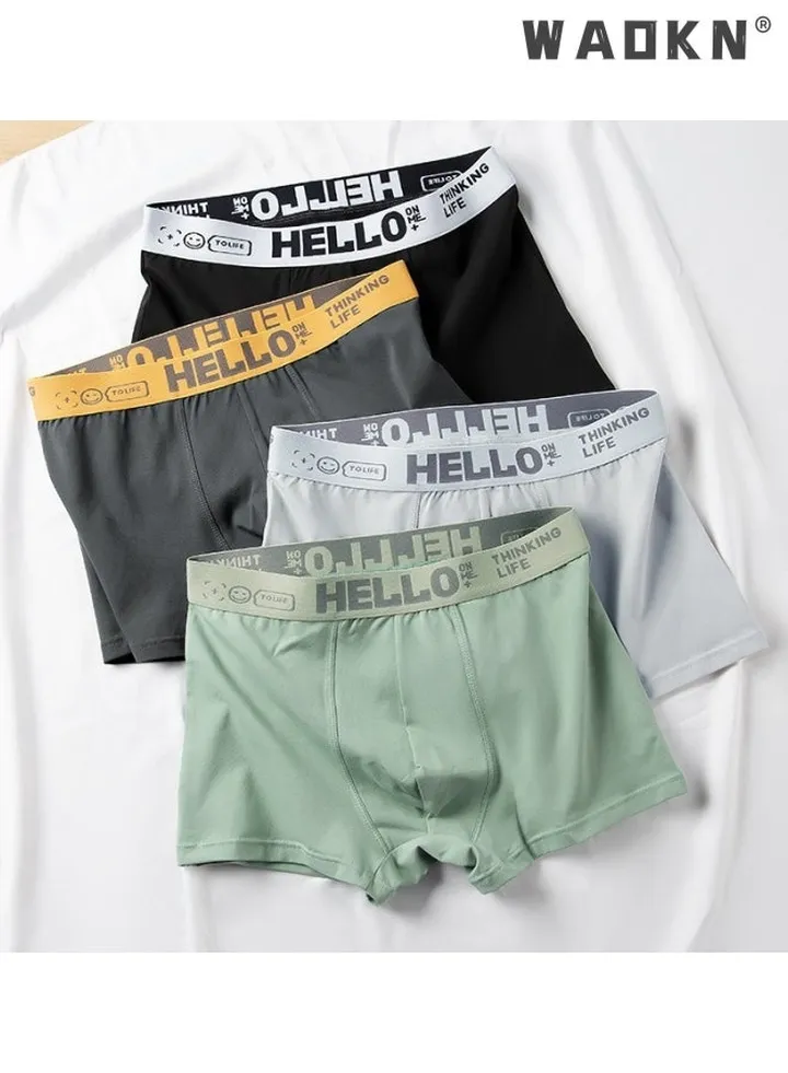 Men Boxers 4 Pack Set Trend Men's Teenage Boys Underwear Breathable Cotton Short Briefs High Elastic Classic Elastic Waistband Underpants Comfortable Breathable Fashion Boys Panties Underwear