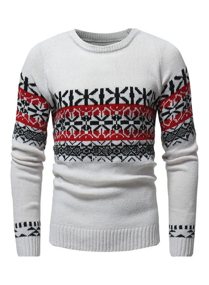 Crew Neck Knitted Sweater White/Red/Black