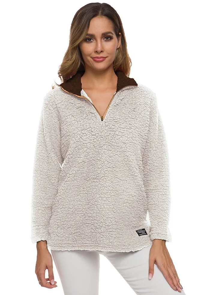Long Sleeve Lamb Hair Zipper Pullover