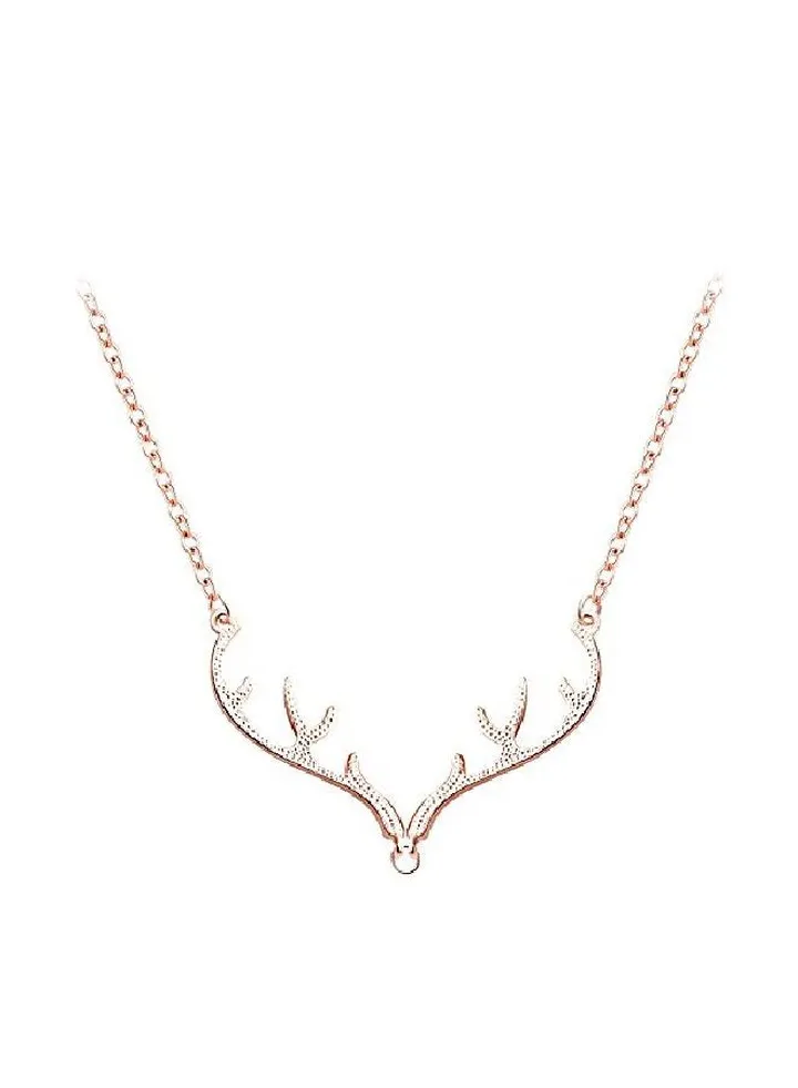Rose Gold Plated Deer Antler Pendant Necklace