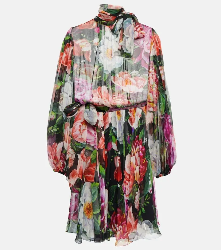 Floral silk chiffon minidress