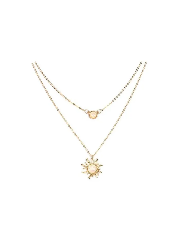 Opal Studded Sunflower Pendant Necklace