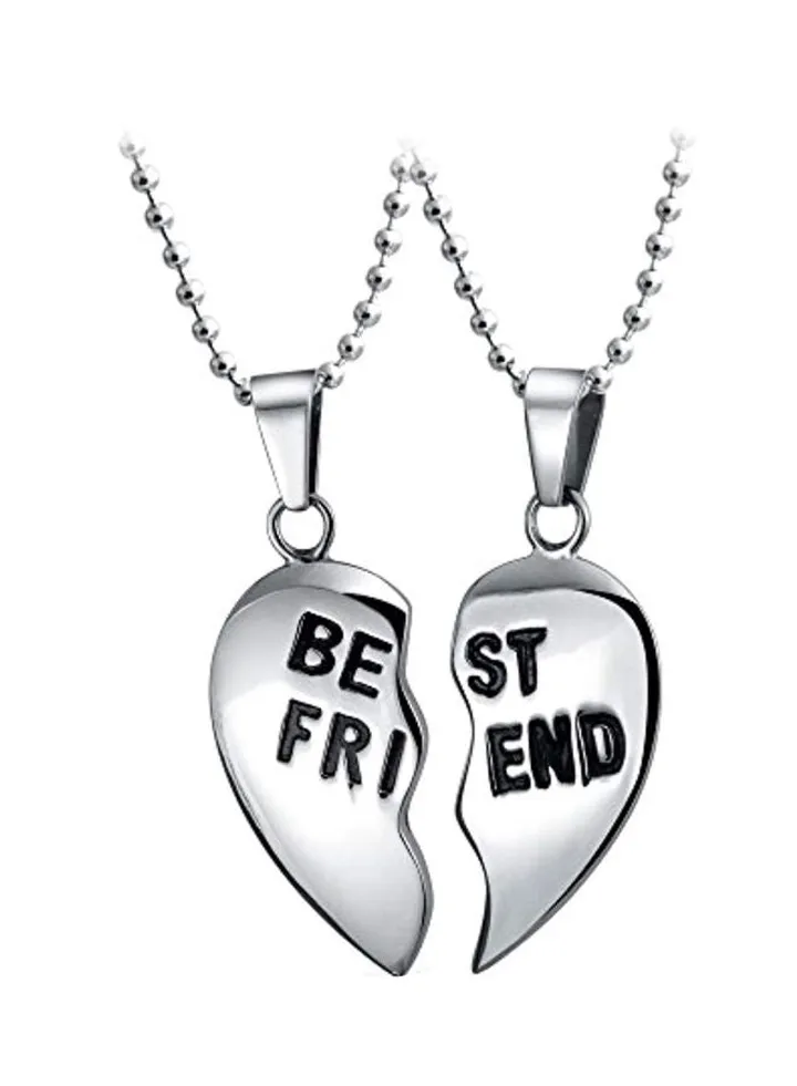 2-Piece Stainless Steel Heart Pendant Necklace