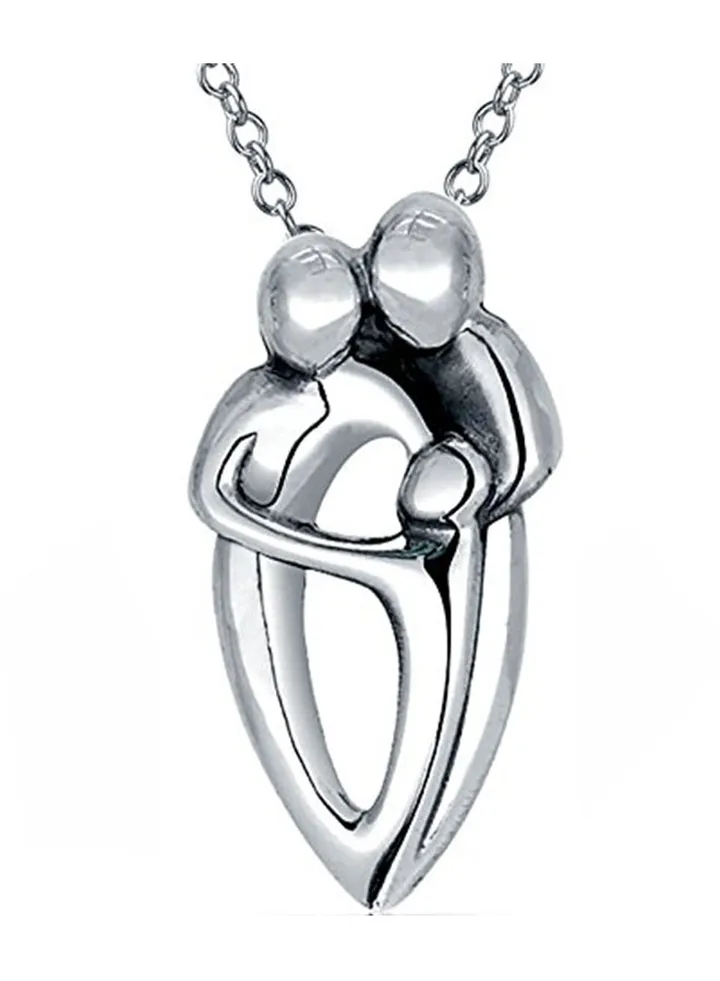 925 Sterling Silver Father Mother Loving Child Family Pendant