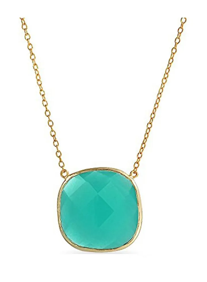 Gold Plated Stone Bezel Pendant Necklace