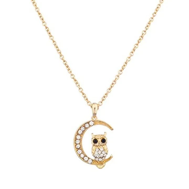Brass Pave Owl Pendant Necklace