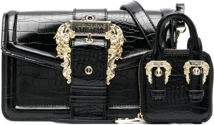 Embossed Crocodile-Effect Shoulder Bag
