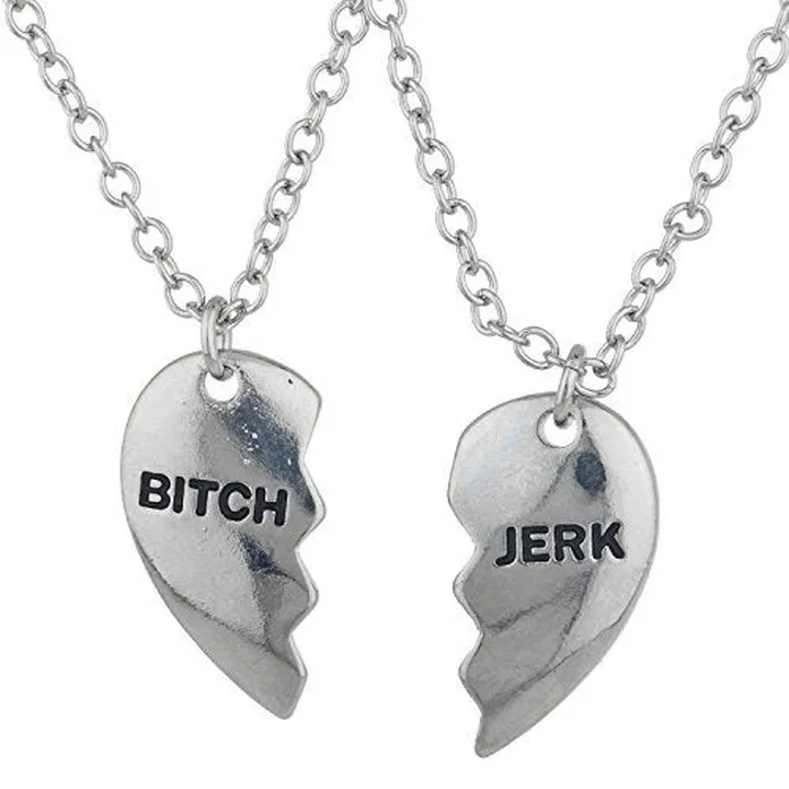 Brass Friendship Broken Heart Engraved Pendant Necklace