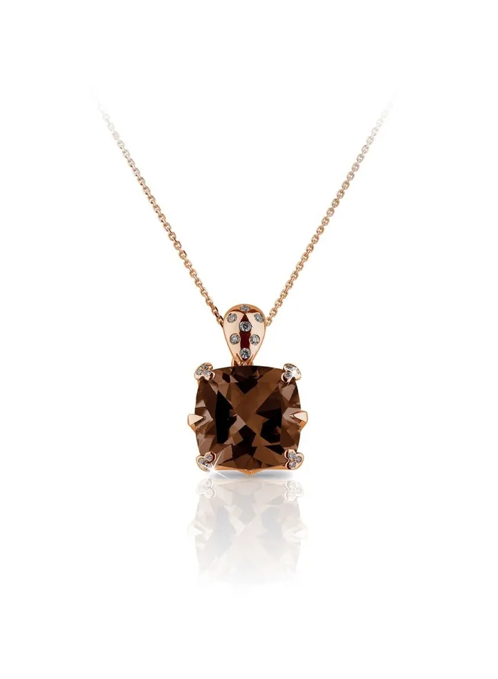18 Karat Gold Smoky Quartz Diamond Pendant