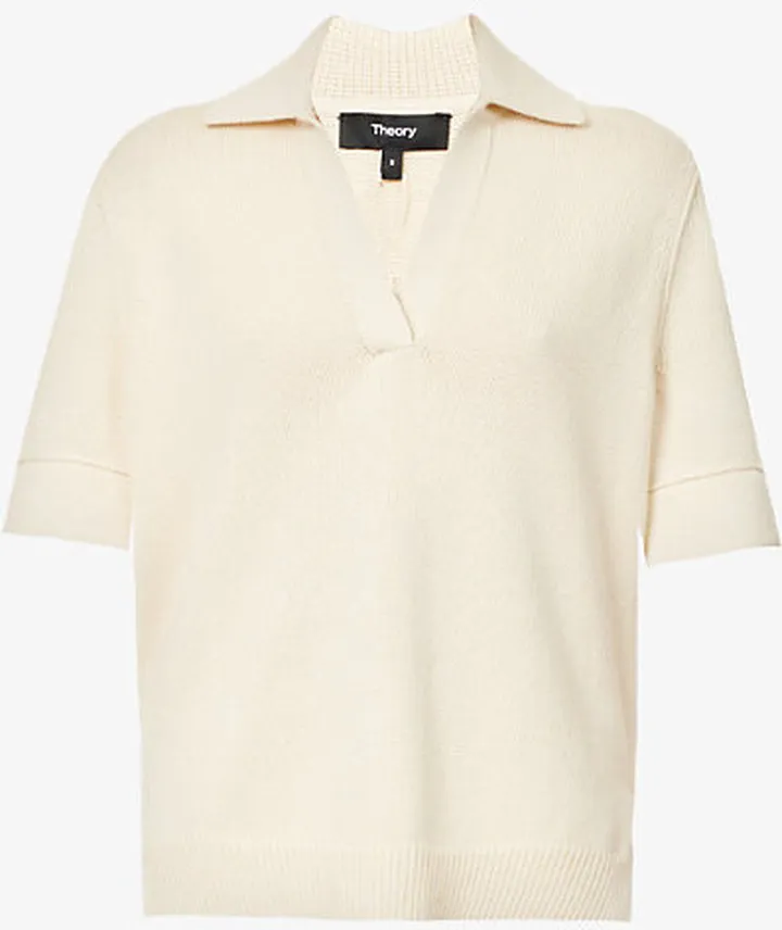 Womens Cream Easy Polo Open-collar Cotton and Cashmere Blend top