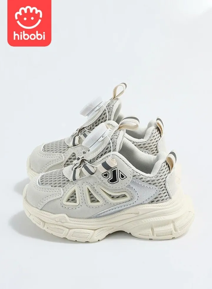 Children's Sports Shoes Breathable Mesh Heightened Swivel Buckle Running Shoes Suitable for Boys and Girls - White