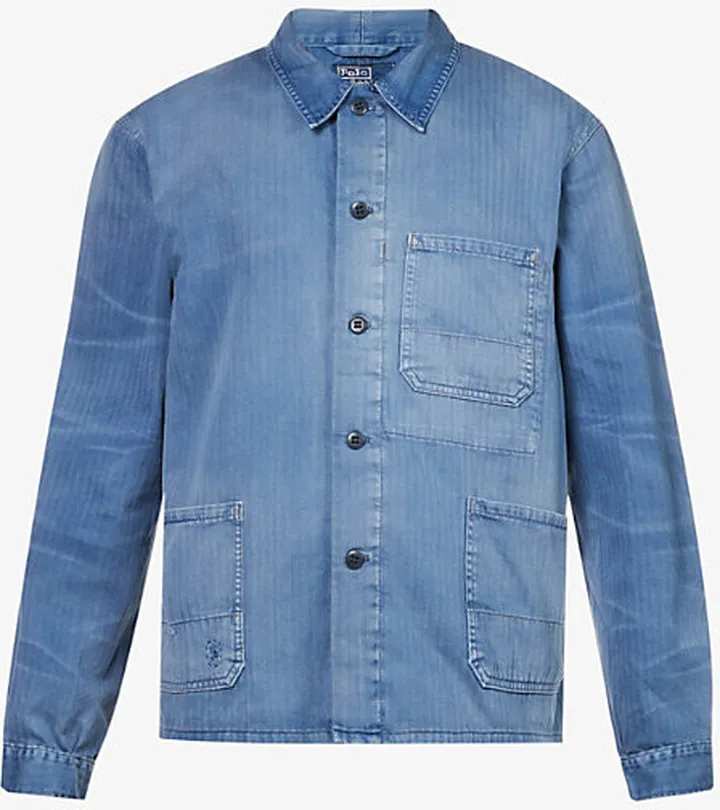 Polo Ralph auren Mens Blue Patch-pocket Classic-fit Denim Jacket