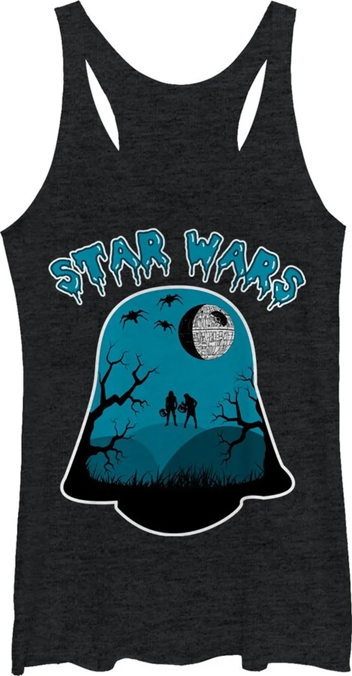 Women's Star Wars Darth Vader Helmet Halloween Racerback Tank Top - Black Heather - X Large