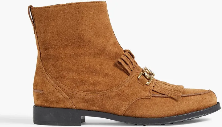 Chain-embellished suede ankle boots