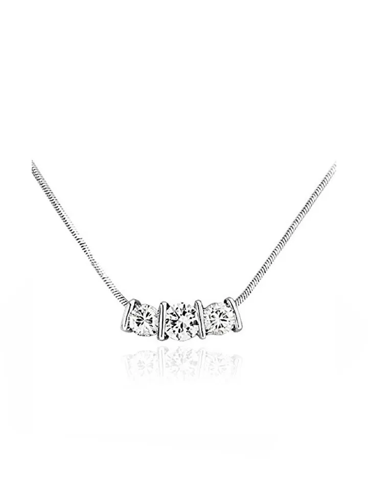 Rhodium Plated Brass Pendant Necklace With Zircon