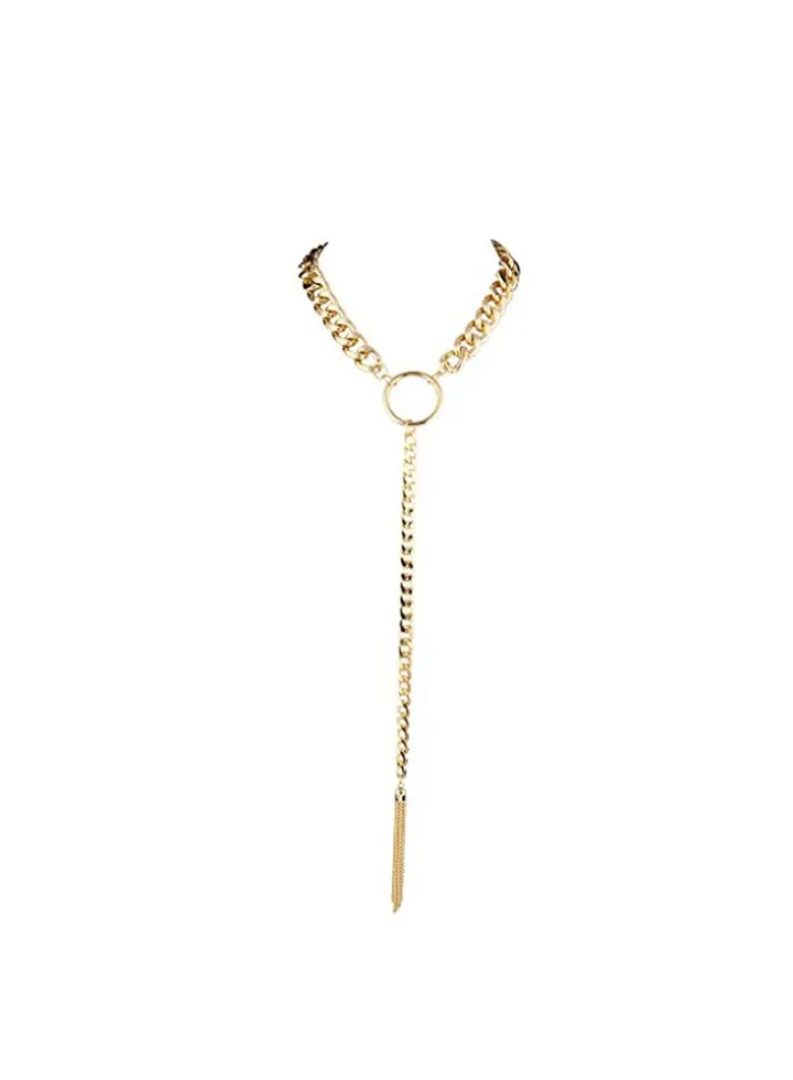 Brass Heavy Curb Chain O-Ring Y Necklace