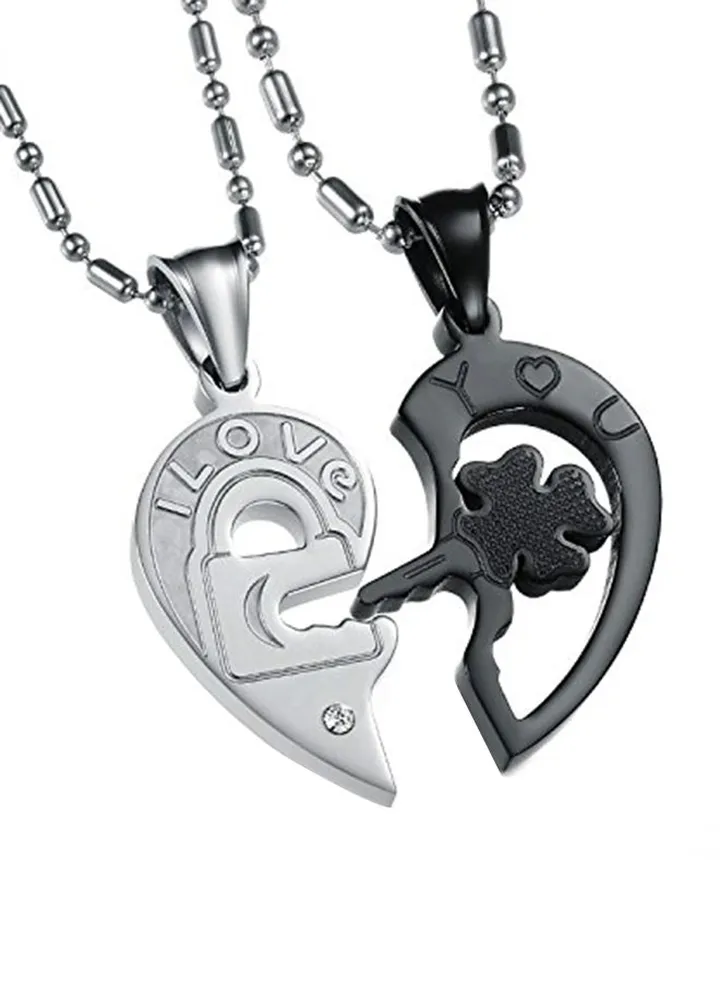 2 -Pairs Stainless Steel Metal Pendant Necklace