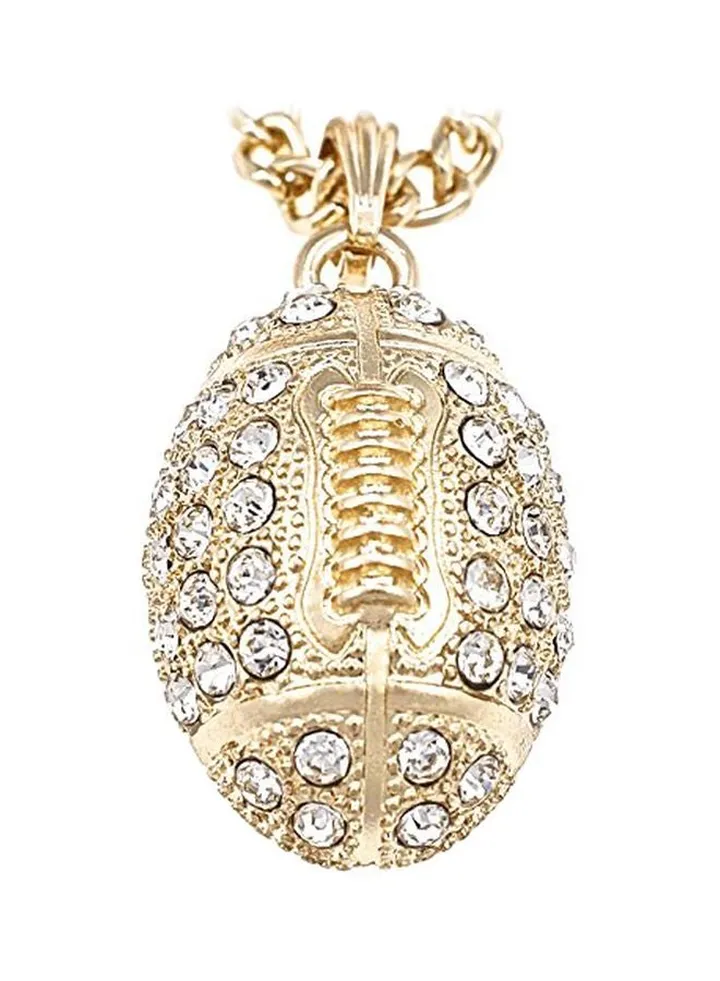 Rhinestone Studded Football Pendant Necklace