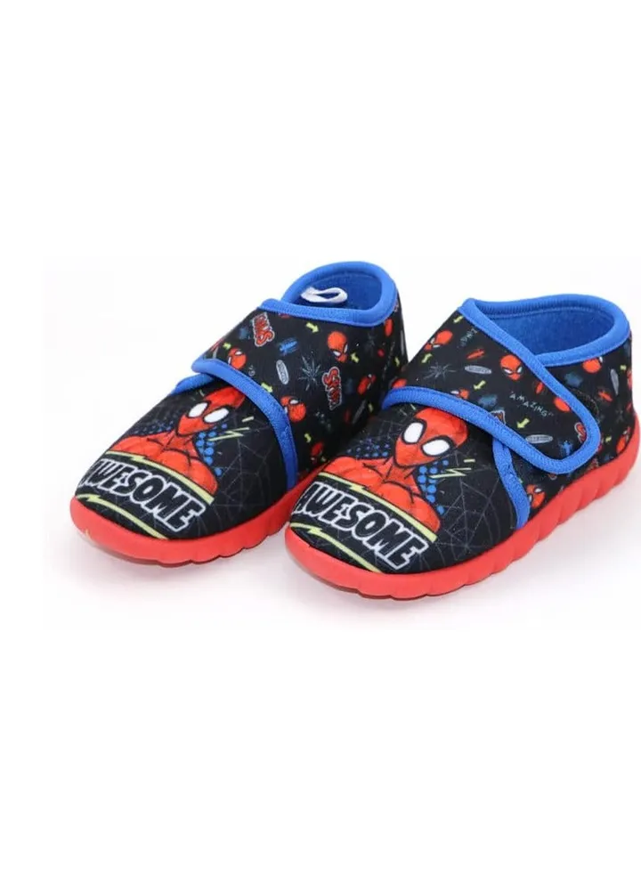 Spiderman SP011483 15 Boys Kids Velcro High House Shoes - Black/Blue, Size 28 EU