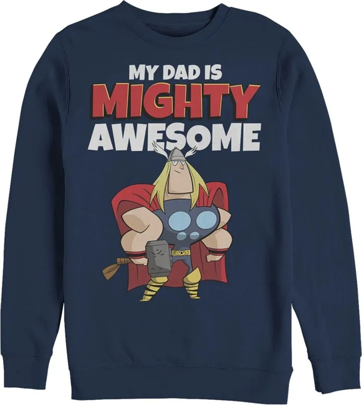 Men's Marvel My Dad is Mighty Awesome Cartoon Thor Sweatshirt - Navy Blue - 2X Large