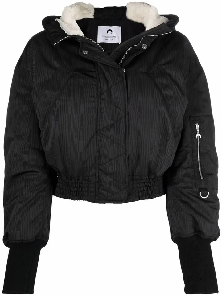 Moiré-Effect Faux Shearling-Lined Cropped Jacket