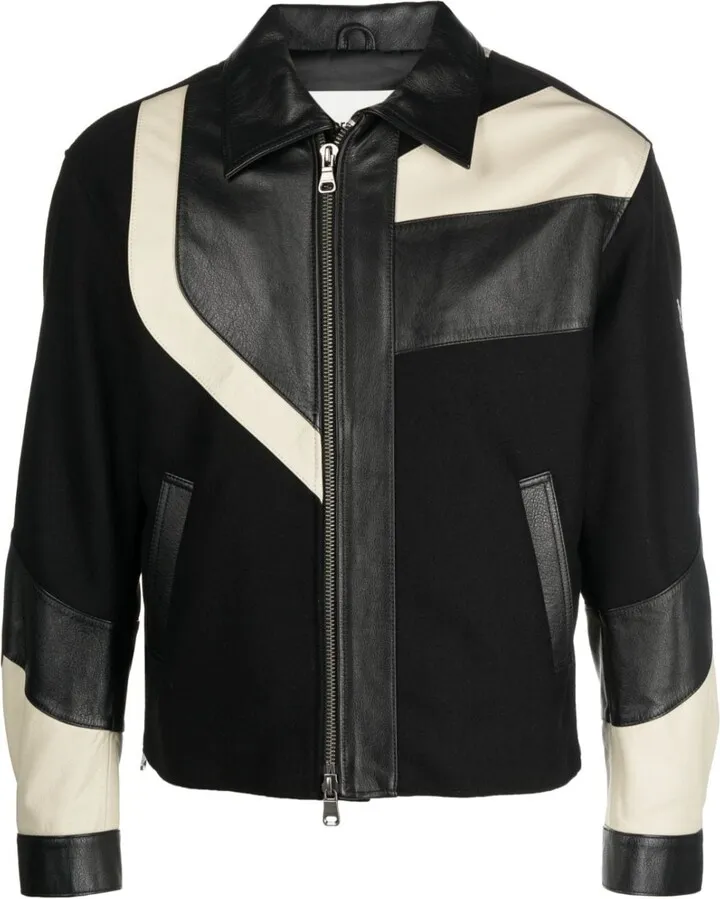 Colour-Block Panelled Leather Jacket