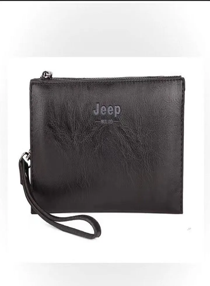 Men's PU leather zipper handbag card bag black