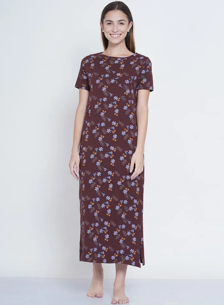 Casual Printed Night Gown Multicolour