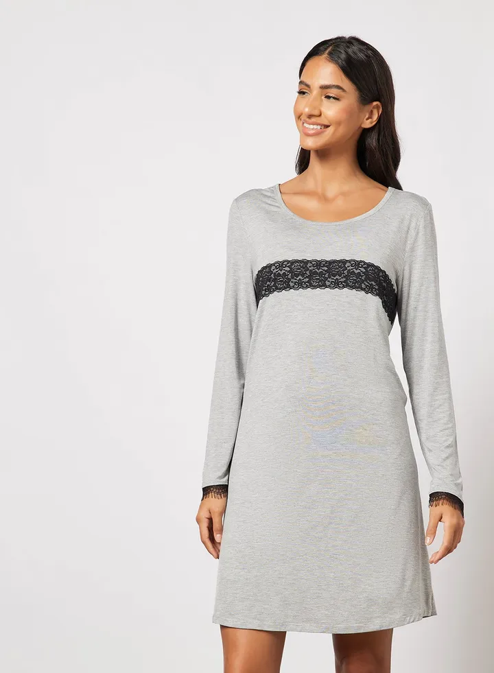 Women's Casual Contrast Front Mini Dress Grey/Black