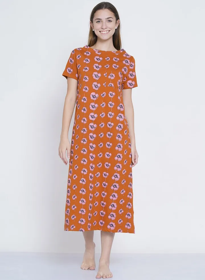 Casual Printed Night Gown Brown/Pink