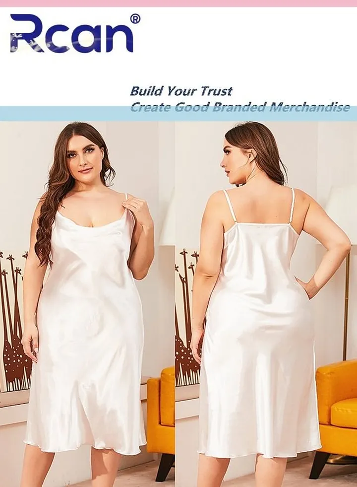 Fashion French Retro Pajamas Round Neck Suspender Dress Soft Satin Sleepwear Nightdress Loungewear Skirt Plus Size for Women Summer