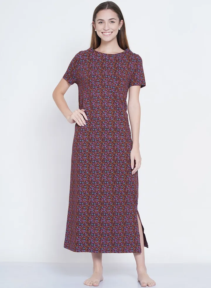 Casual Printed Night Gown Multicolour