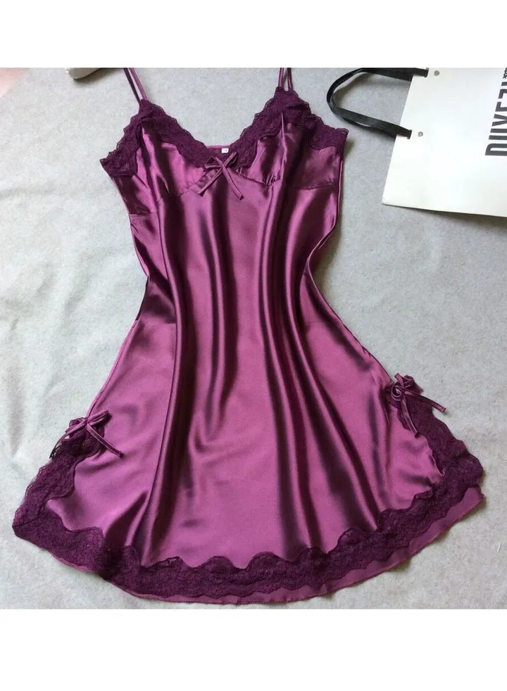 Silky Lace Patchwork Nightdress Purple