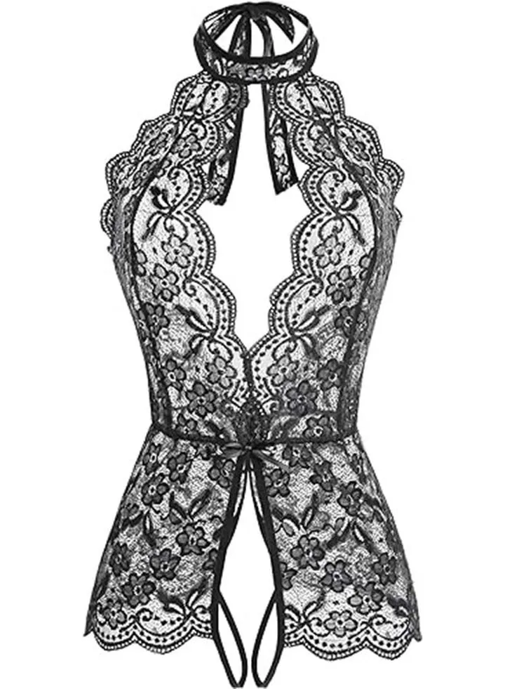 Women One Piece Lingerie Lace Baby Dolls Teddy Deep V neck Halter Bodysuit Chemise Sleepwear Nightwear Nightdress Nightgown