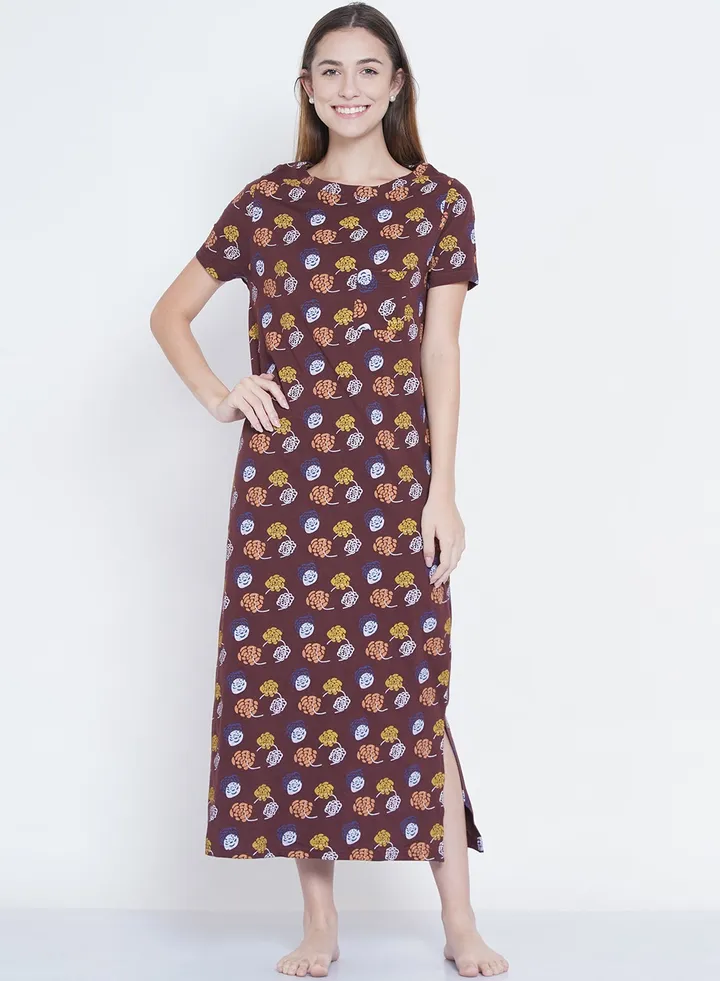 Casual Printed Night Gown Multicolour