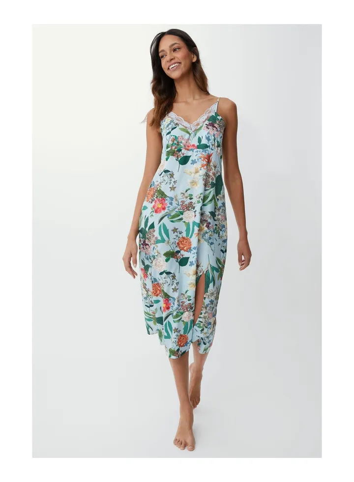Botanical Floral Woven Nightdress W Trim