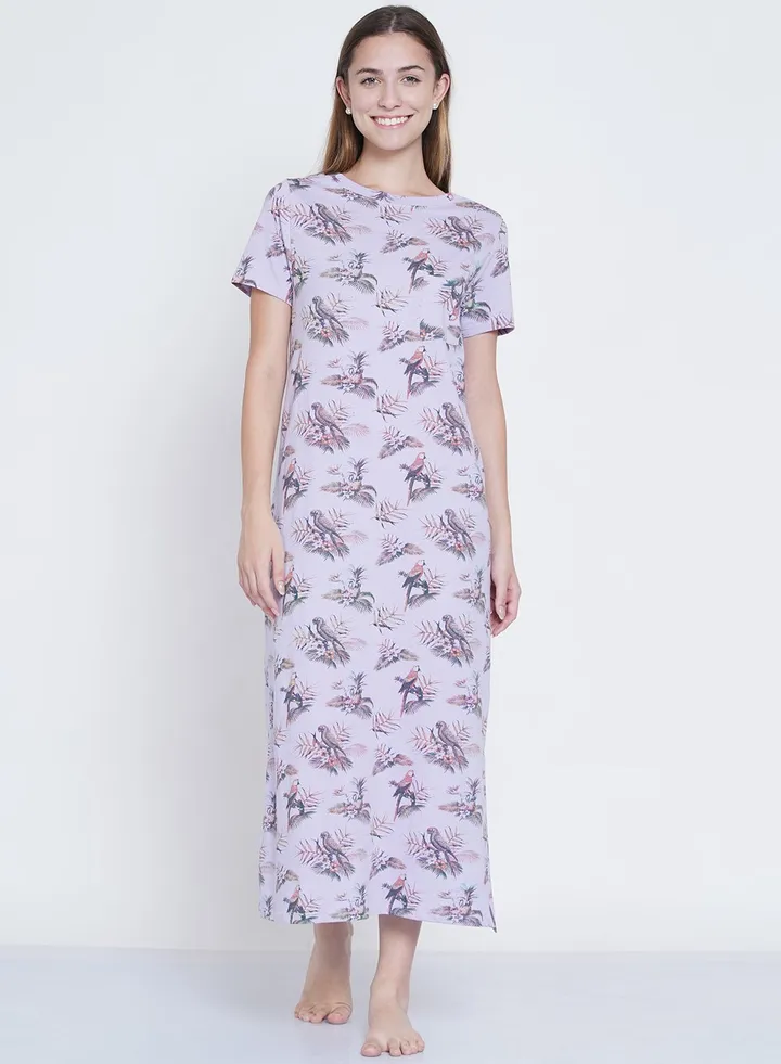 Casual Printed Night Gown Grey/Beige