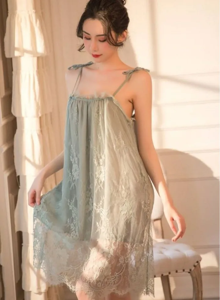 Mesh suspender nightgown
