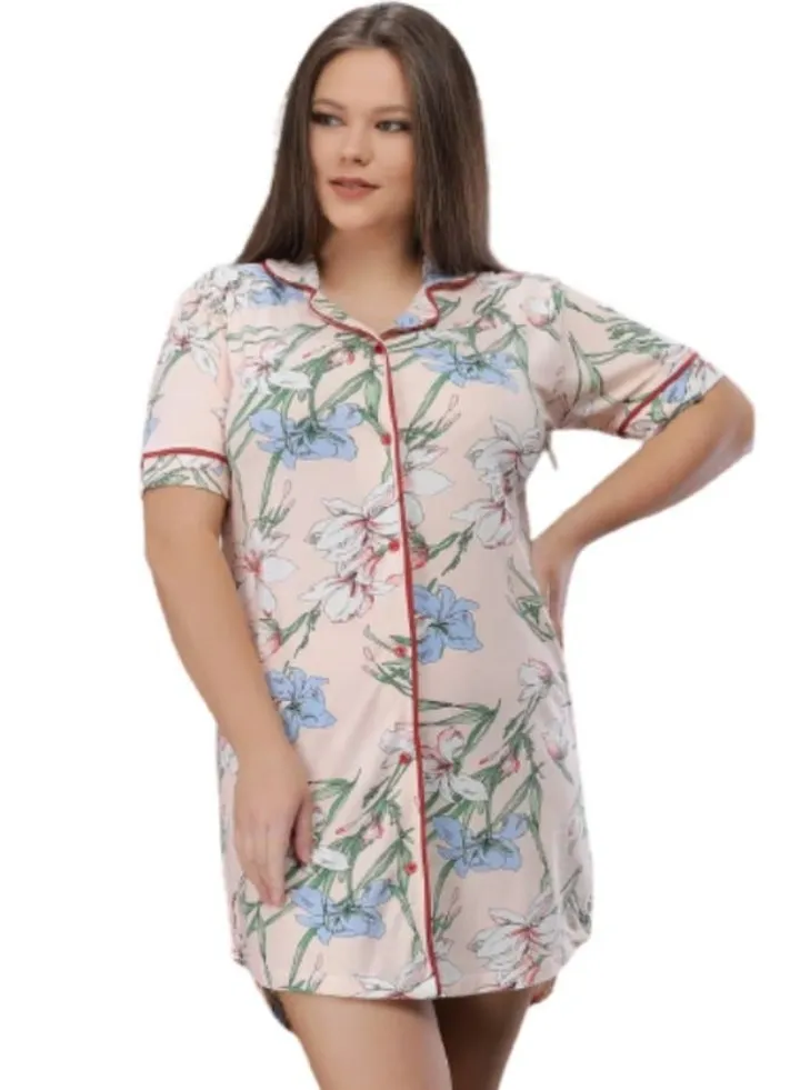 Cotton night dress with short sleeves loose elegant large sizes