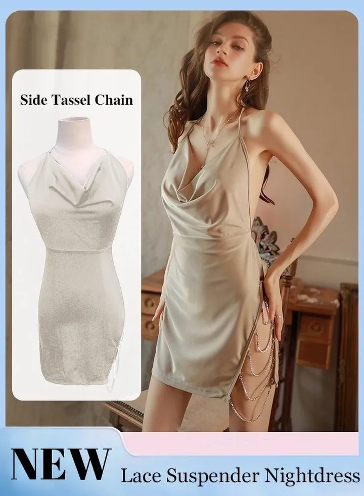Women Halterneck Pajamas Exquisite Nightgown Back Hollow Design Home Wear