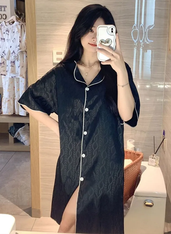 ice silk loose cardigan pajamas