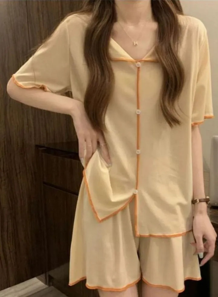 Korean style thin button ice silk pajamas