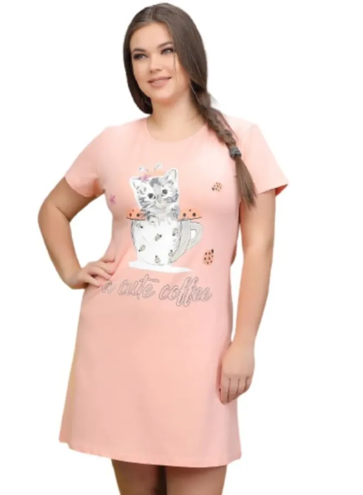 Cotton night dress with short sleeves loose elegant large sizes