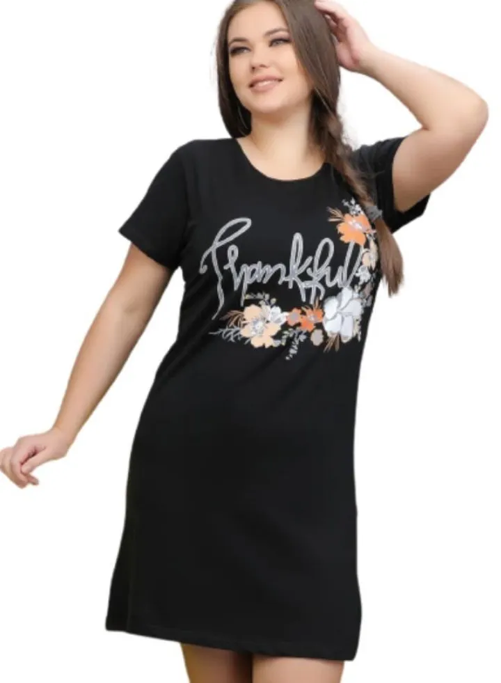 Cotton night dress with short sleeves loose elegant large sizes