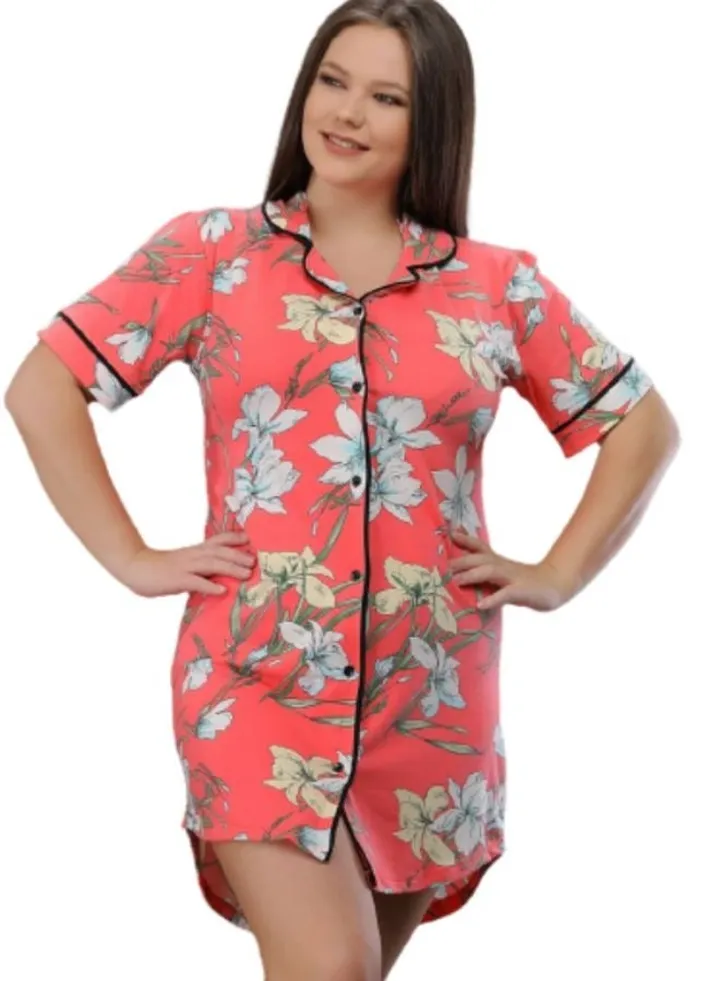 Cotton night dress with short sleeves loose elegant large sizes