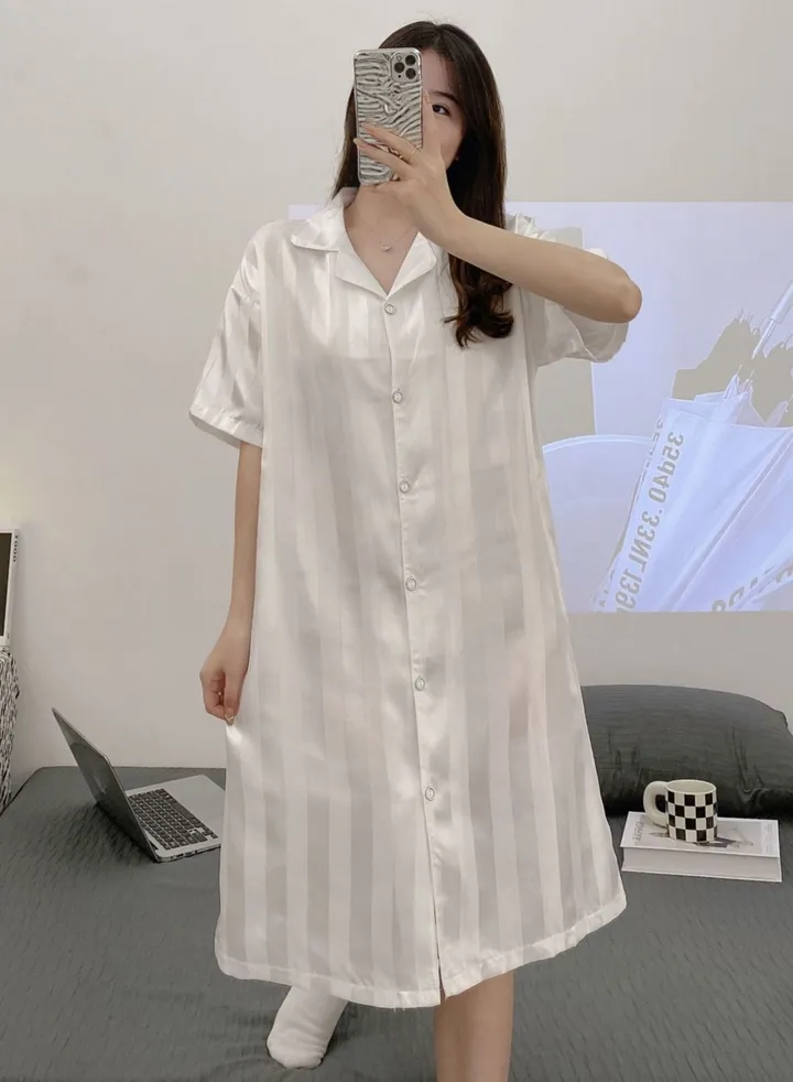 Cardigan jacquard strip home simple nightgown
